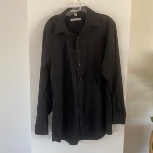 GEOFFREY BEENE black sateen wrinkle free dress shirt button front 16.5” 34/35 L